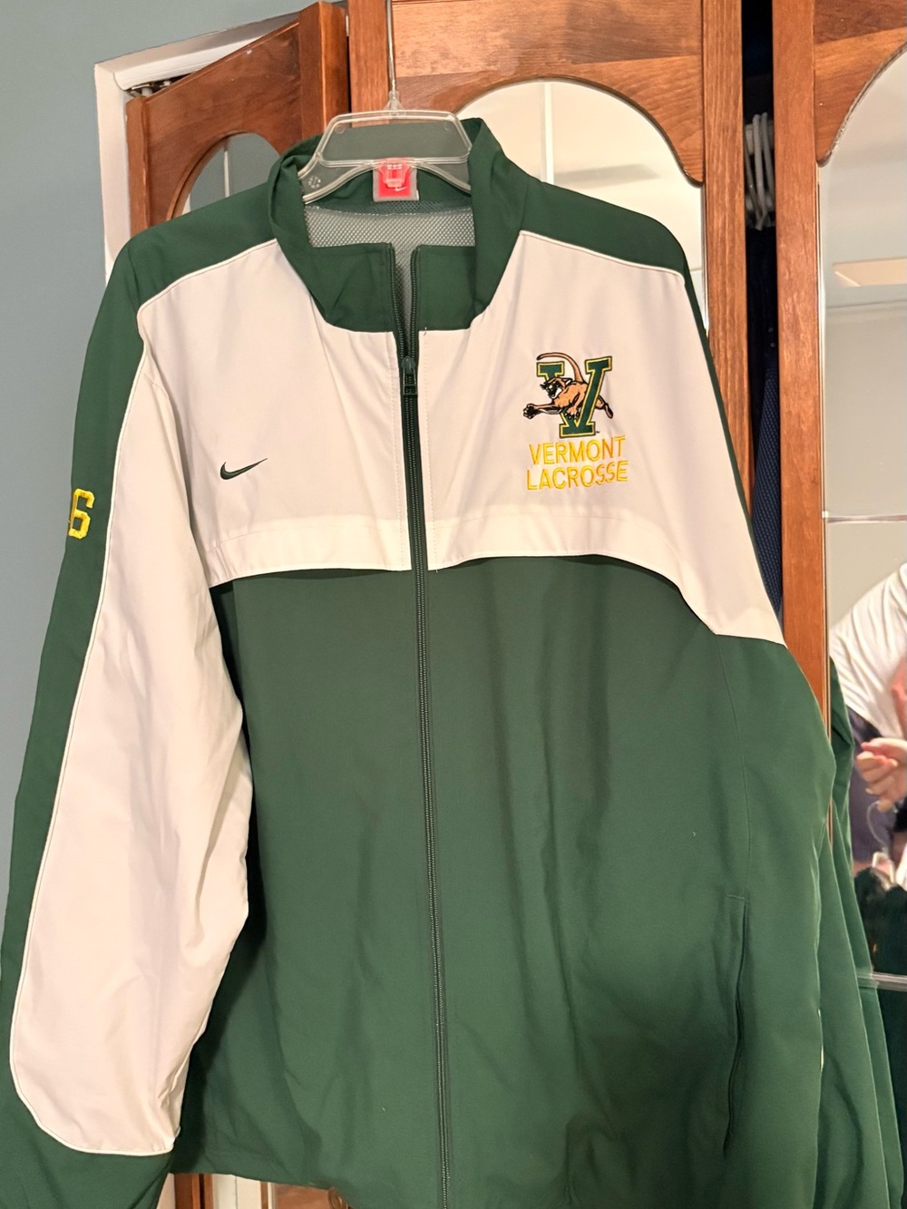 Nike Green and White Team Jacket with Red Logo Tag